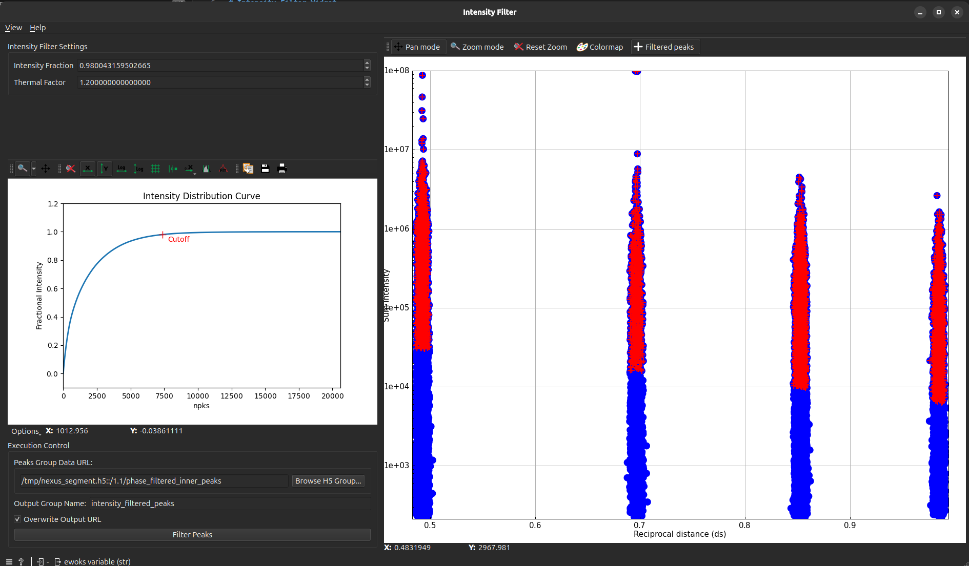 Image showing the intensity filtering widget after task completion