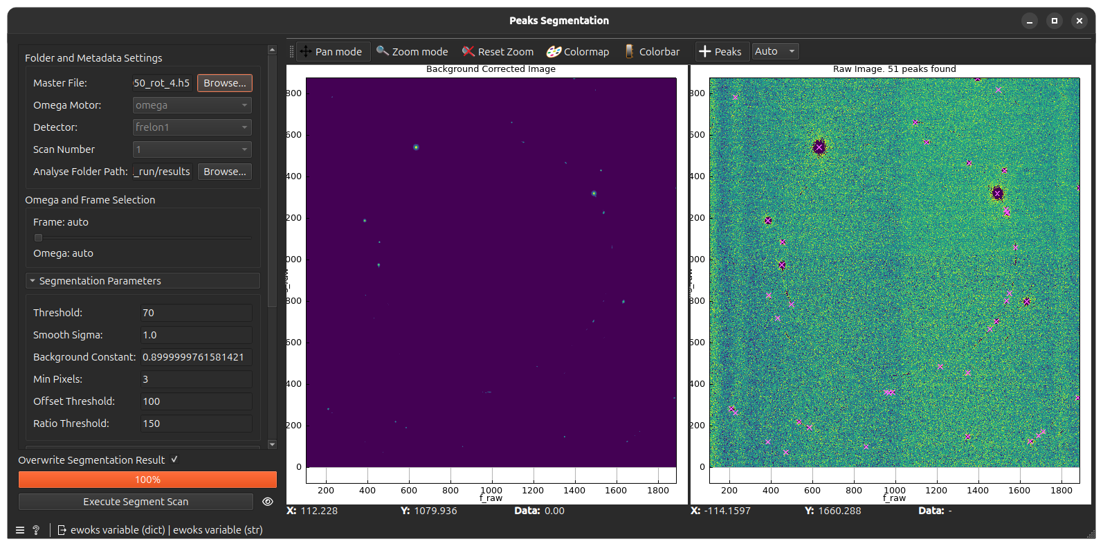 Peaks segmentation window