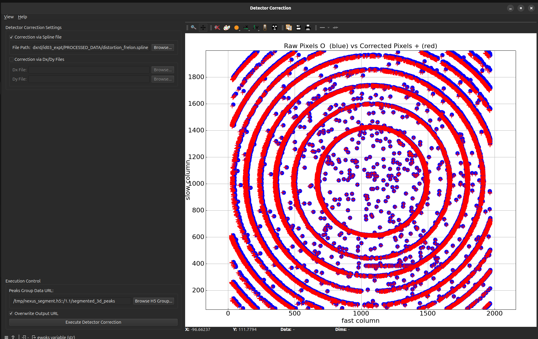Image showing the detector correction widget after task completion