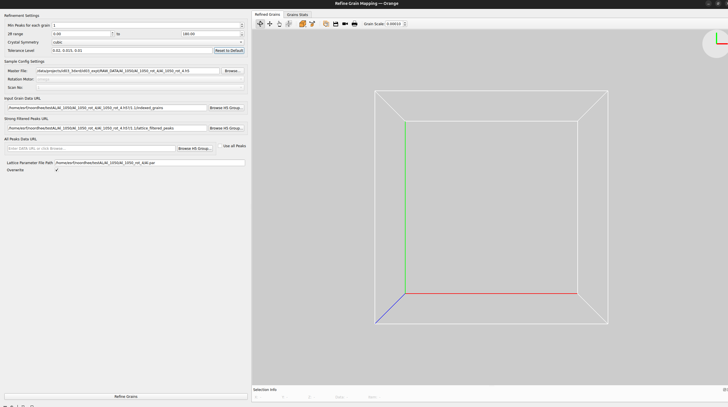 Image showing the initial state of the refine grain mapping widget